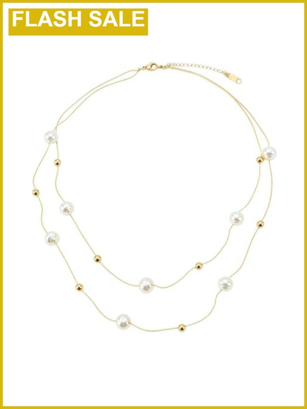 Gold Plated Pearl Necklace Double Strand Station Chain Layered Women Jewelry